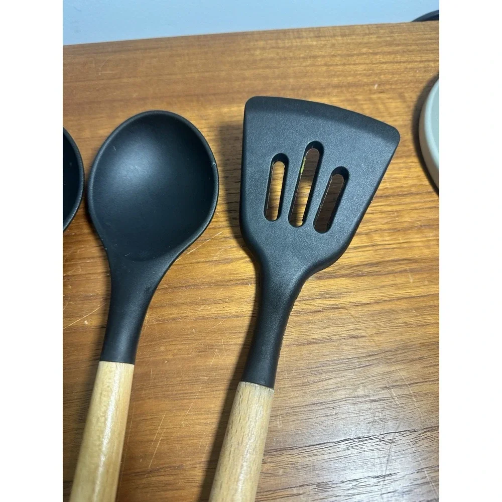 Cooking Utensils Set of 4 Silicone Kitchen Utensils with Wooden Handle,